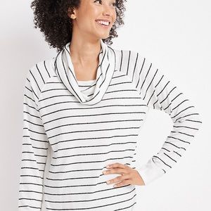 Black and White Striped Cowl Neck Top